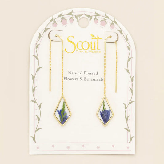 Pressed Flower Thread Earring - Purple Cornflower/Gold (FT001)