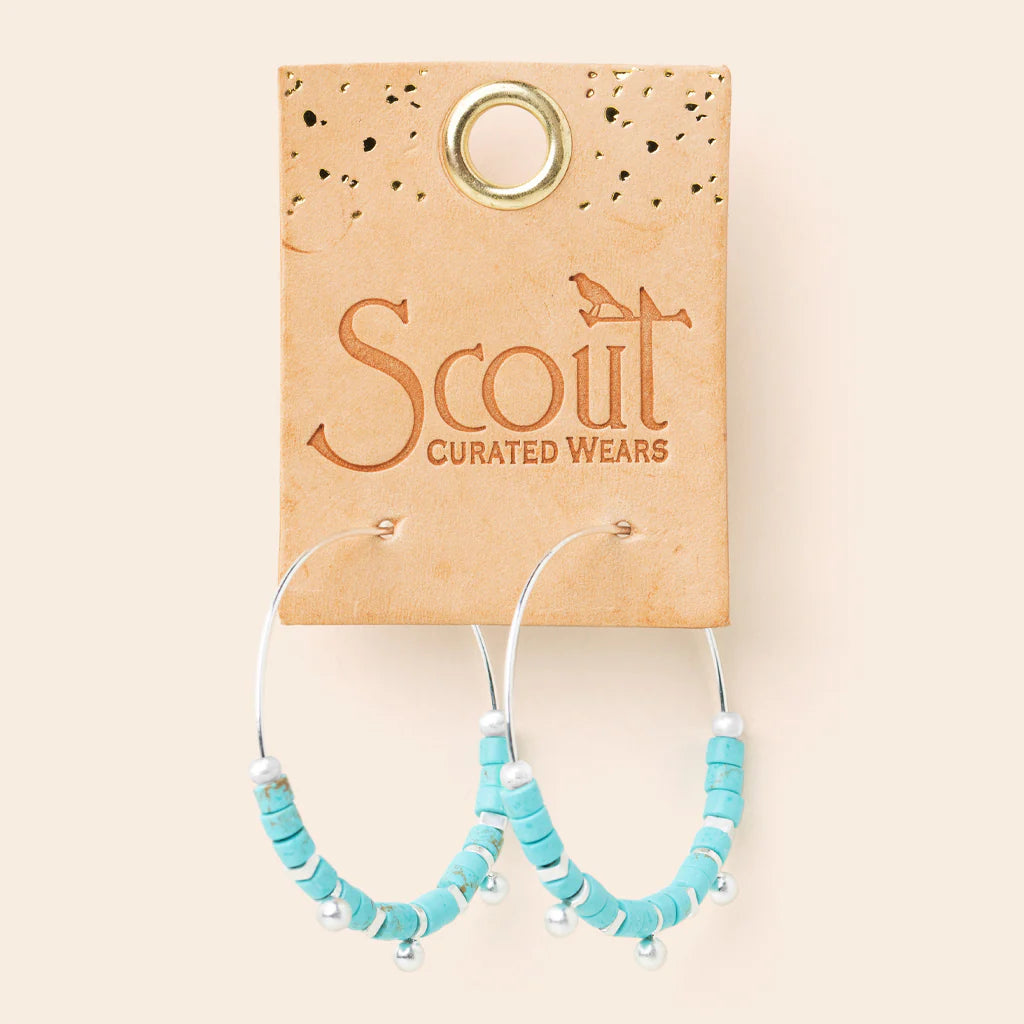 Stone Disc Hoop Earring - Turquoise/Silver (EN001)