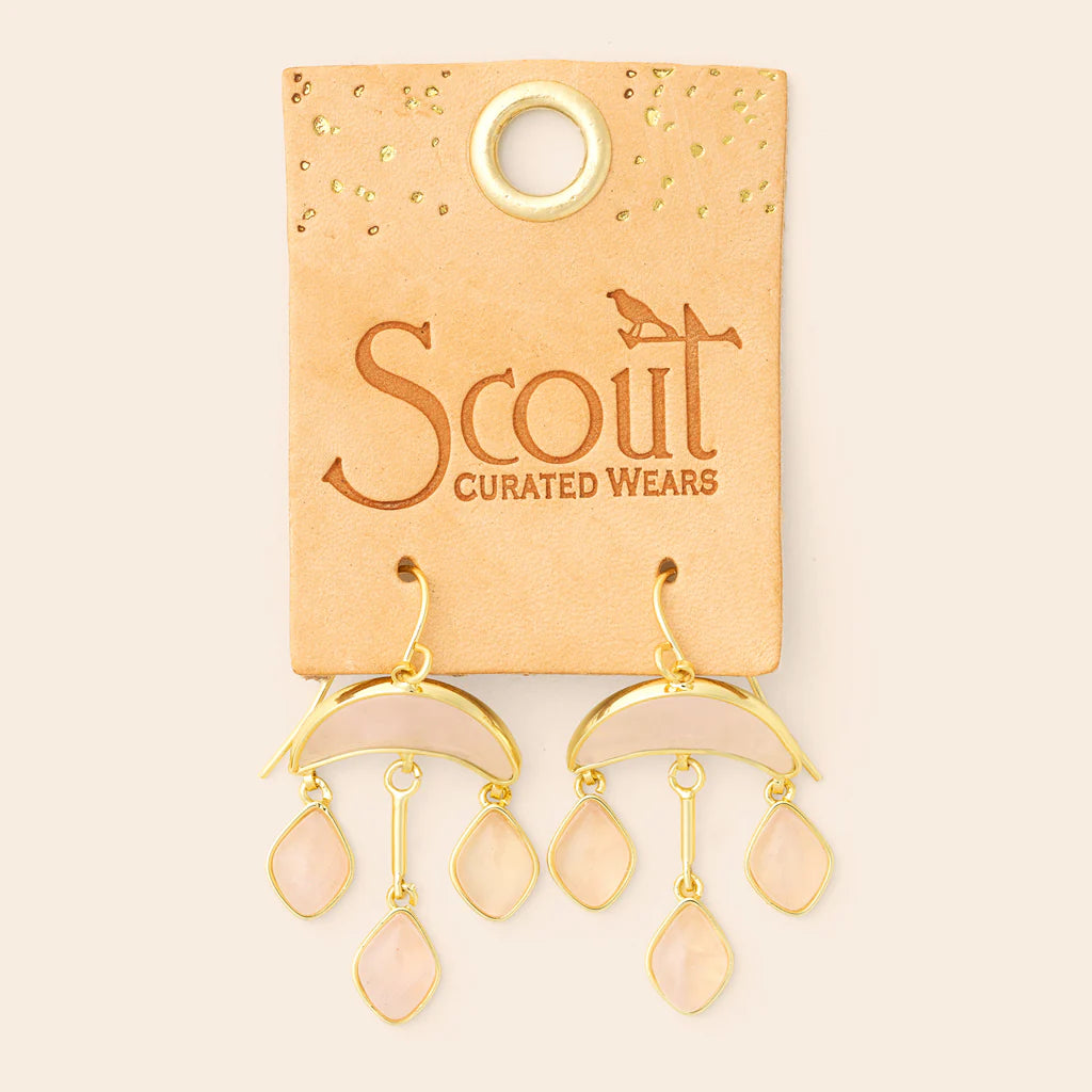Stone Crescent Drop Earring - Rose Quartz/Gold (EW003)