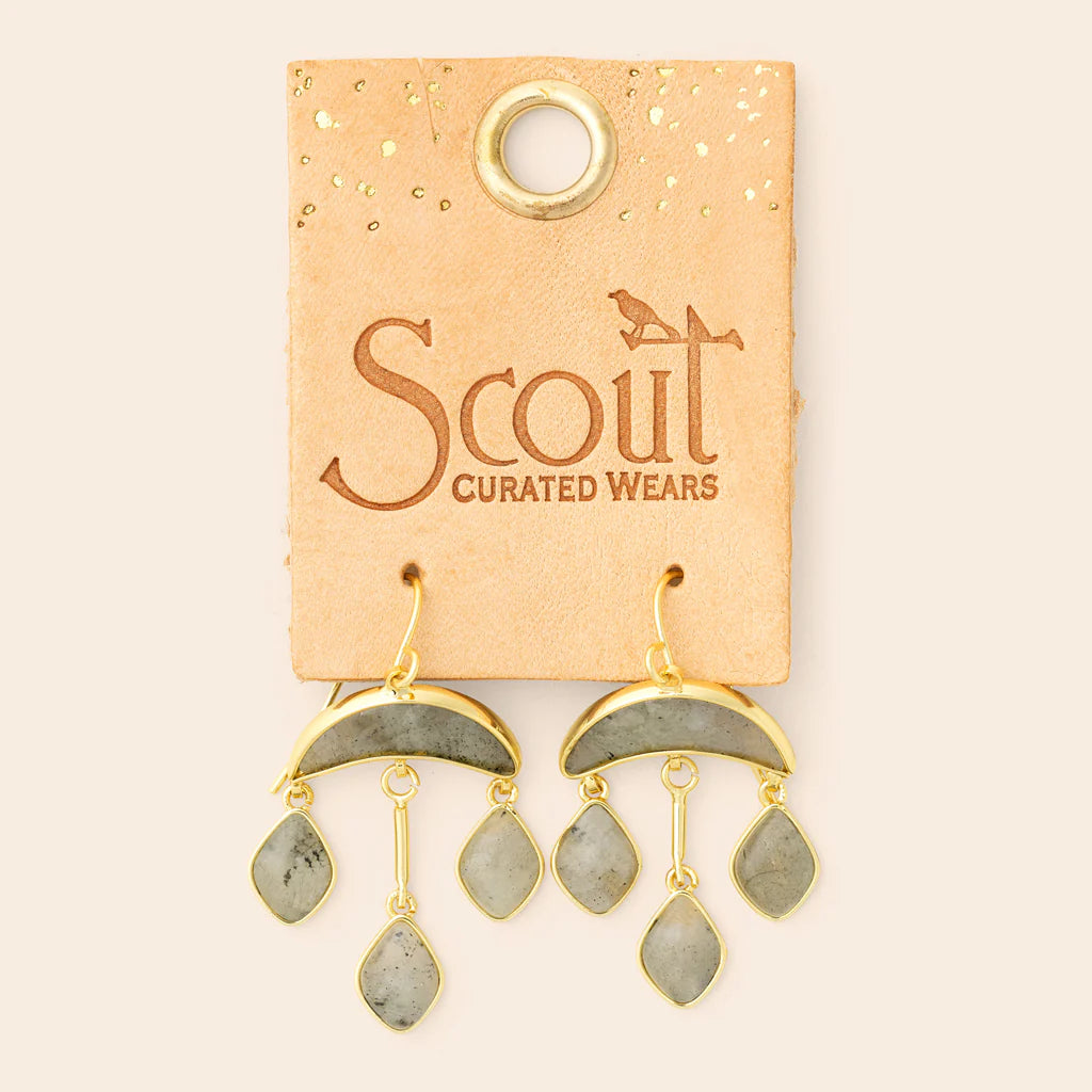 Stone Crescent Drop Earring - Labradorite/Gold (EW004)