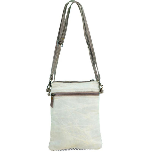 White Canvas Pattern with Fur Crossbody Bag (55578)