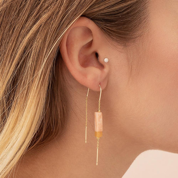 Rectangle Stone Earring - Amazonite/Amber/Gold (ET001)