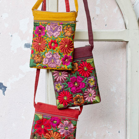 Rust Embroidered Passport Bag (EA32)