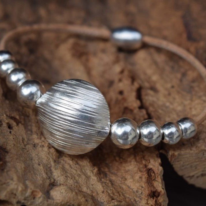 Sterling Silver Beaded Cork Bracelet (B104)