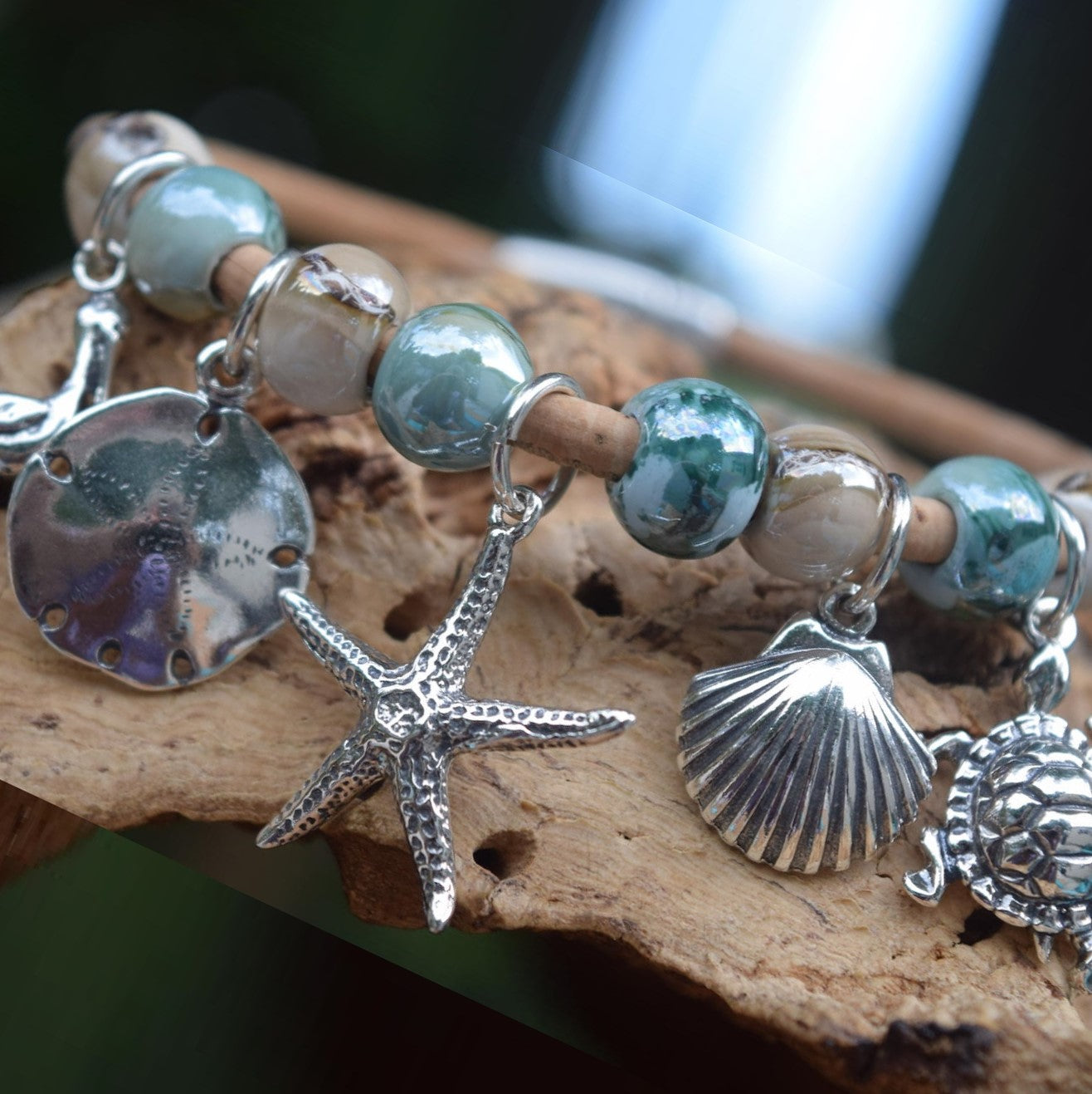 All 5 Charms Sterling Silver Beaded Charm Bracelet (CTD-B84)