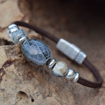 Sea Green and Brown Beaded Bracelet (B87)