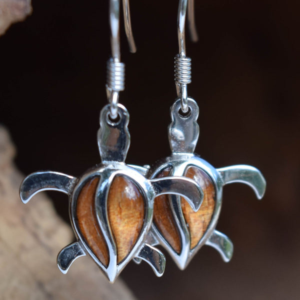 Sterling Silver Turtle KOA Tree Cork Earrings (E25)