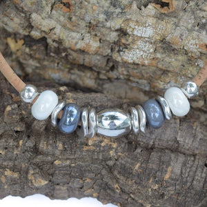 Grey & White Porcelain Beaded Necklace (N22G)