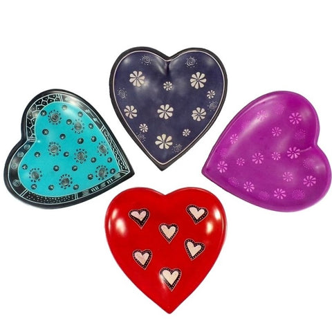 Large Colorful Soap Stone Heart Dishes (K24073)