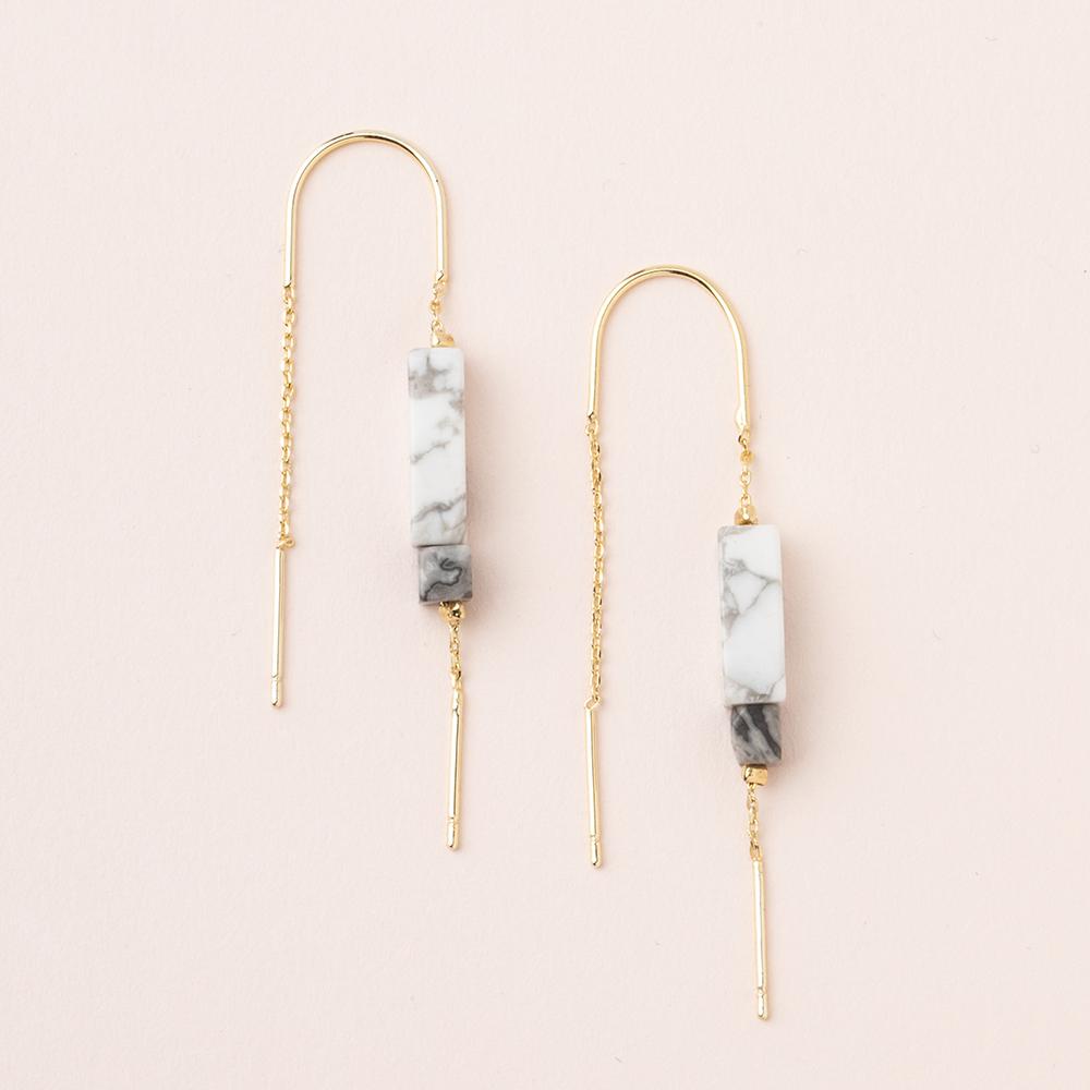 Rectangle Stone Earring - Howlite/Black/Gold (ET003)