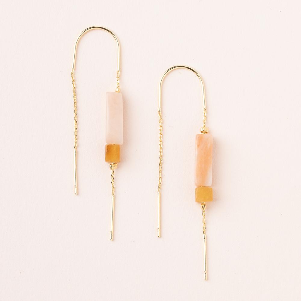 Rectangle Stone Earring - Rose Quartz/Amber/Gold Rectangle Stone Earring - Rose Quartz/Amber/Gold