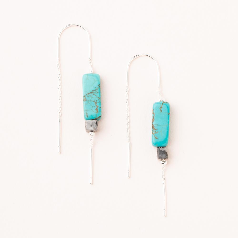 Rectangle Stone Earring - Turquoise/Black/Silver (ET004)