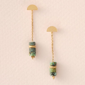 Stone Meteor Thread Jacket Earring - African Turquoise/Gold (EE005)