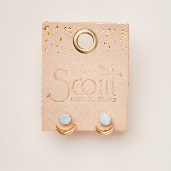 Stone Moon Phase Ear Jacket - Amazonite | Gold (EU003)