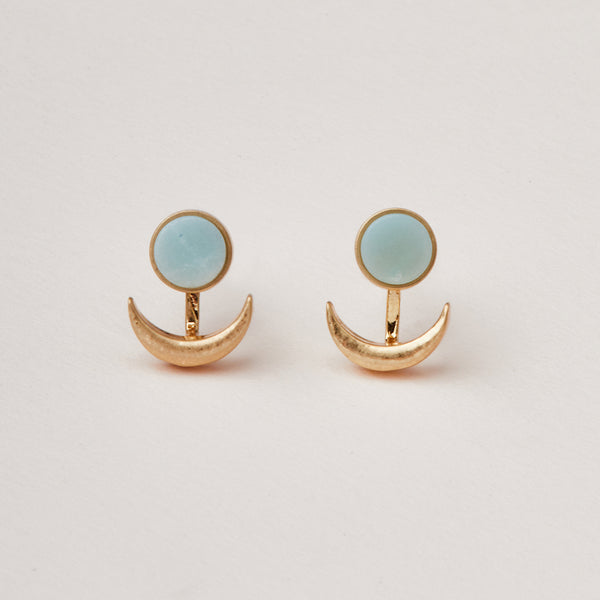 Stone Moon Phase Ear Jacket - Amazonite | Gold (EU003)