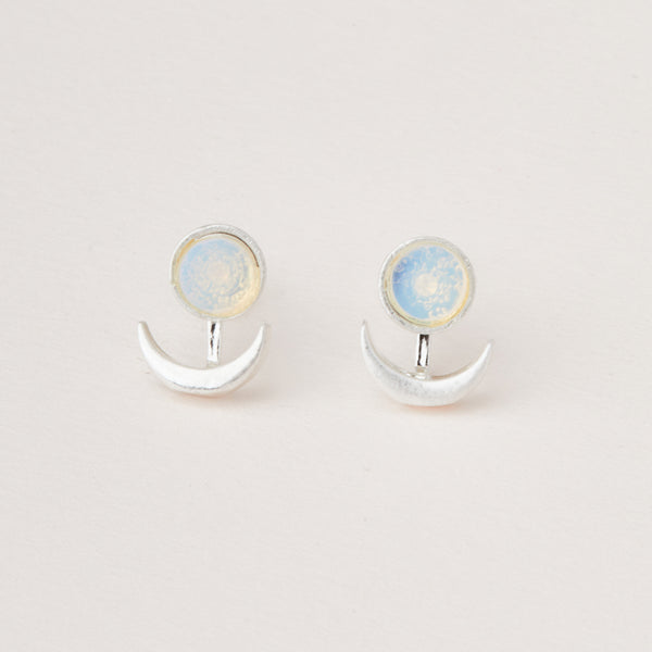 Stone Moon Phase Ear Jacket - Opalite | Silver (EU004)