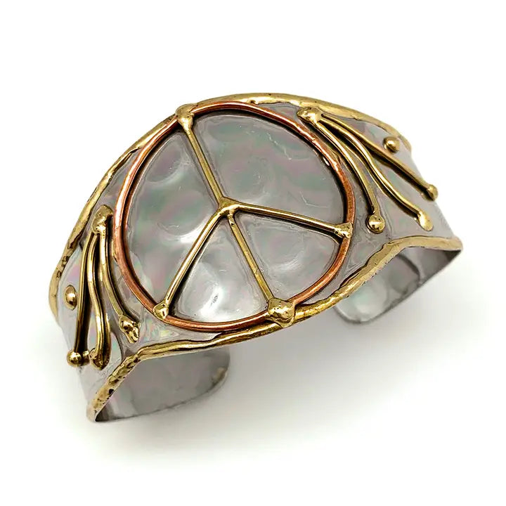 Mixed Metal Cuff Bracelet - Peace Sign (B091)