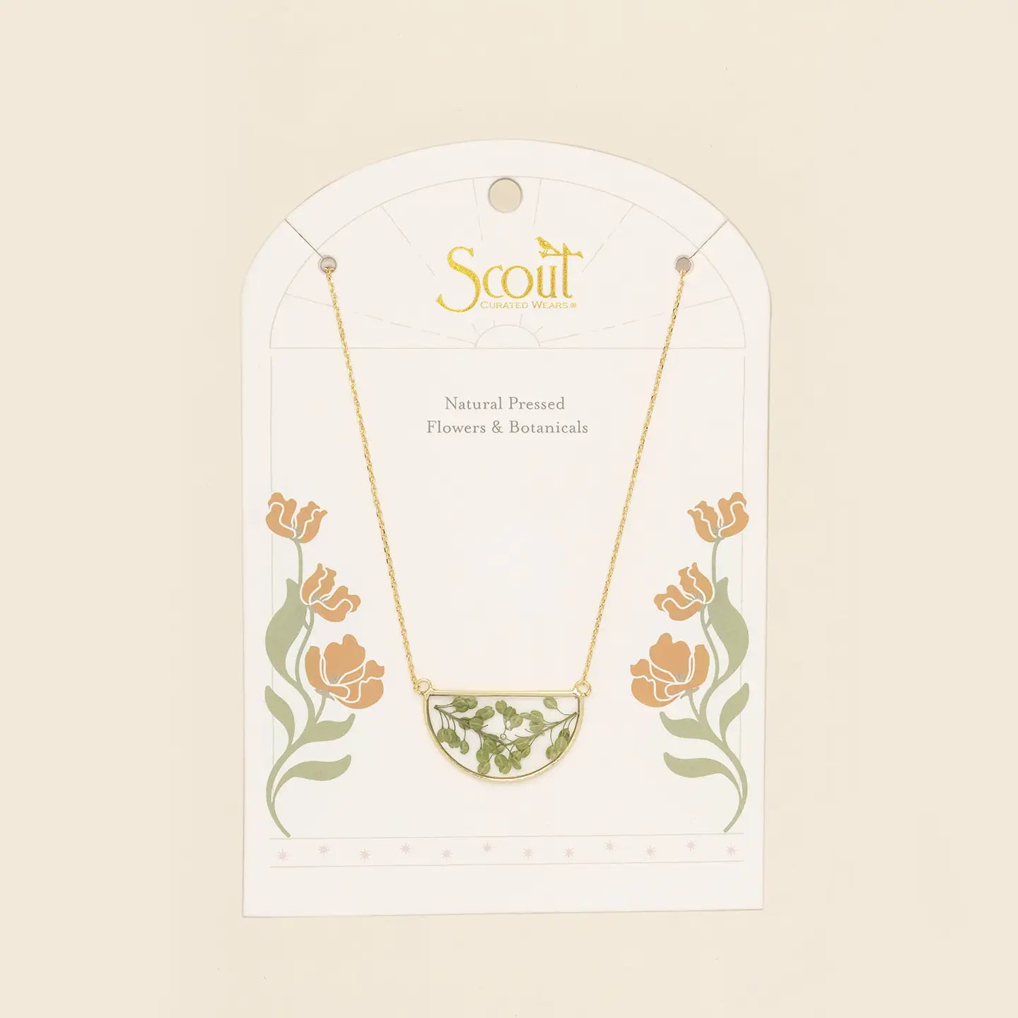 Pressed Flower Necklace - Green Peppergrass/Gold(FN006)