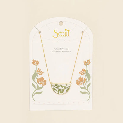 Pressed Flower Necklace - Green Peppergrass/Gold(FN006)
