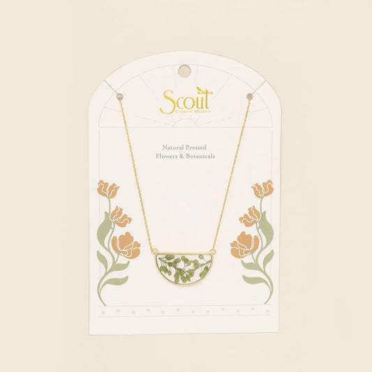 Pressed Flower Necklace - Green Peppergrass/Gold(FN006)