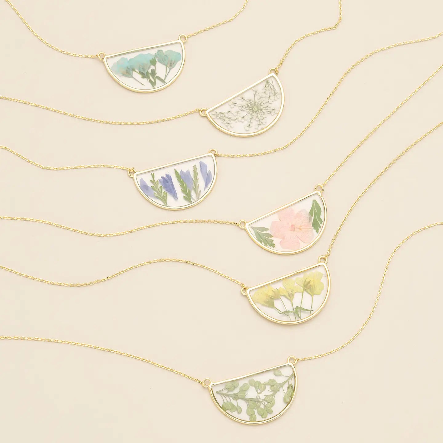Pressed Flower Necklace - Green Peppergrass/Gold(FN006)