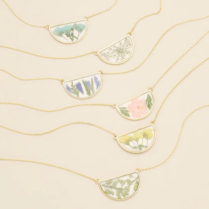 Pressed Flower Necklace - Green Peppergrass/Gold(FN006)