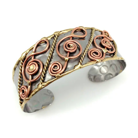 Mixed Metal Cuff Bracelet - Treble Clefs (B240)