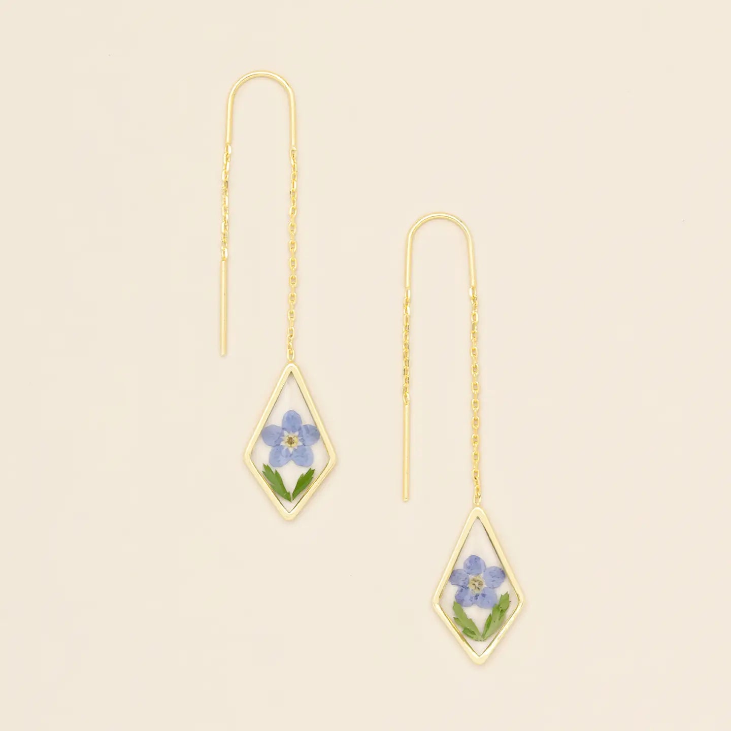 Pressed Flower Thread Earring - Blue Forget Me Not/Gold (FT005)