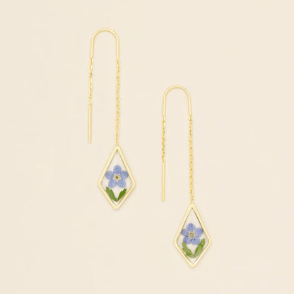 Pressed Flower Thread Earring - Blue Forget Me Not/Gold (FT005)