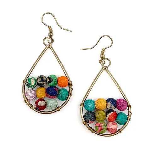 Aasha Teardrop Frame Half Filled Round Beaded Earrings (E5082)