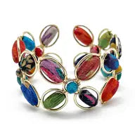 Aasha Kantha Handcrafted Oval Bead Flower Cuff Bracelet (B5018)