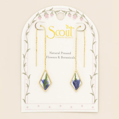 Pressed Flower Thread Earring - Purple Cornflower/Gold (FT001)