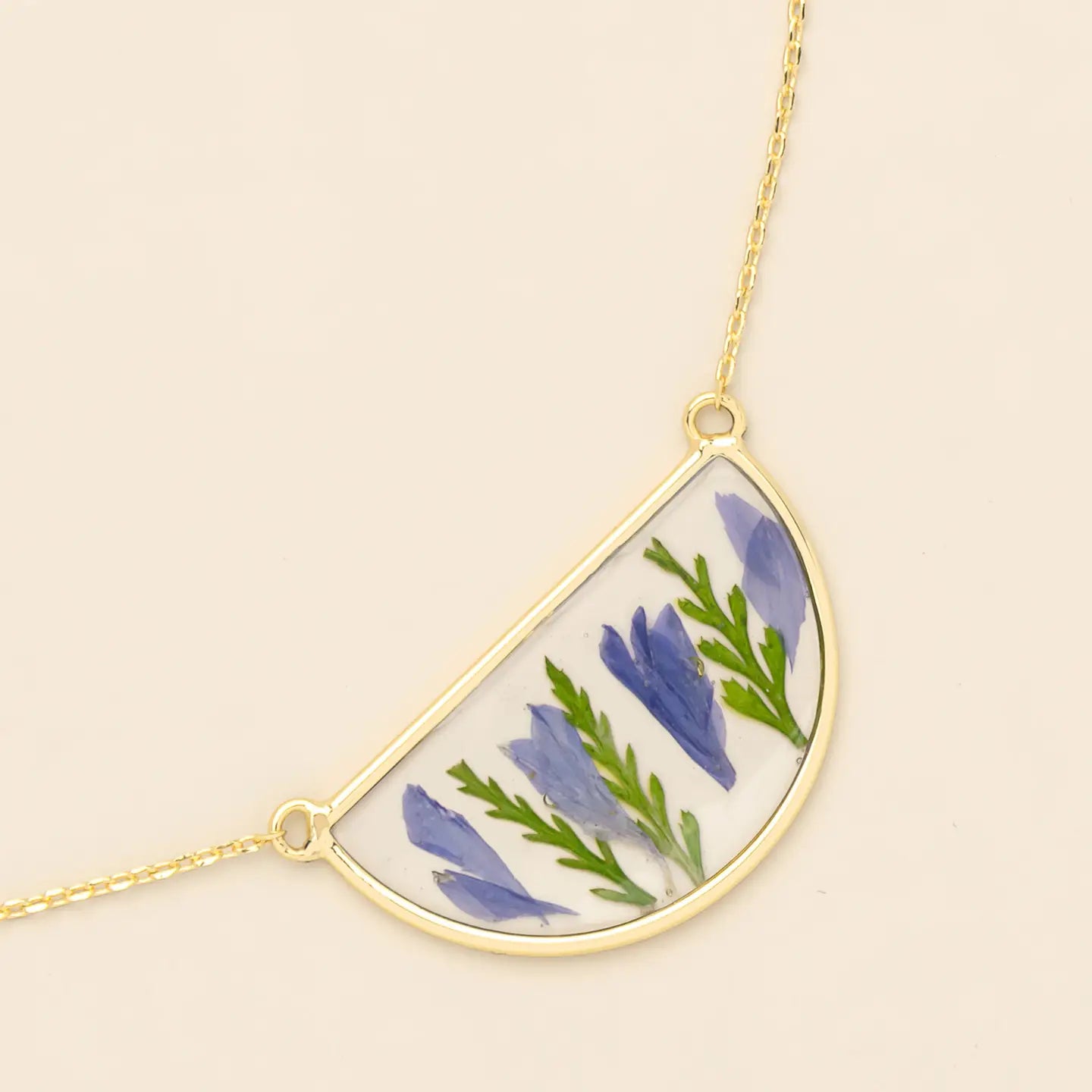 Pressed Flower Necklace - Purple Cornflower/Gold (FN003)