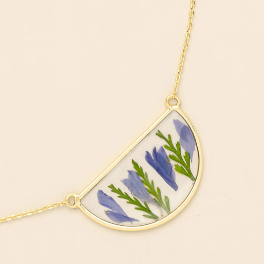 Pressed Flower Necklace - Purple Cornflower/Gold (FN003)