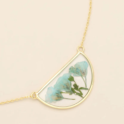 Pressed Flower Necklace - Blue Baby's Breath/Gold (FN001)