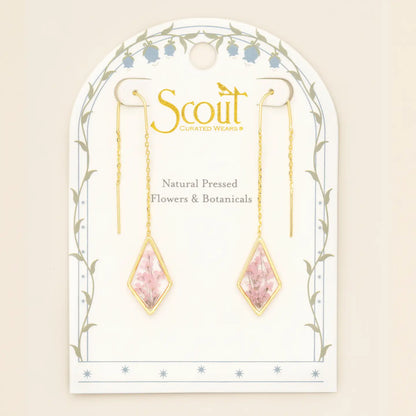 Pressed Flower Thread Earring - Pink Lace Flower/Gold (FT006)