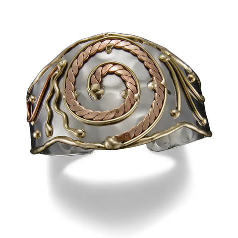 Mixed Metal Cuff Bracelet - Hammered Copper Braid (B030)