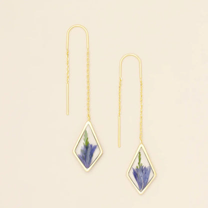 Pressed Flower Thread Earring - Purple Cornflower/Gold (FT001)