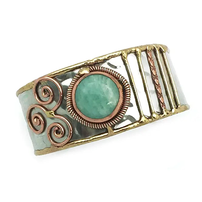Mixed Metal Cuff Bracelet - Amazonite (B099)