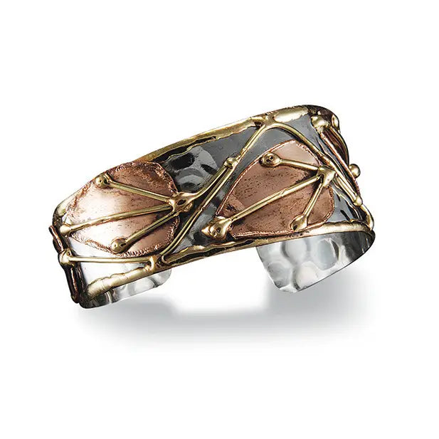 Mixed Metal Cuff Bracelet - Dotted Leaves (B057)