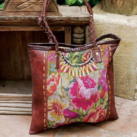 Huipile and Leather Tote (AE09BR)