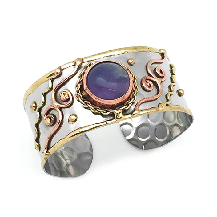 Mixed Metal Cuff Bracelet - Amethyst (B096)