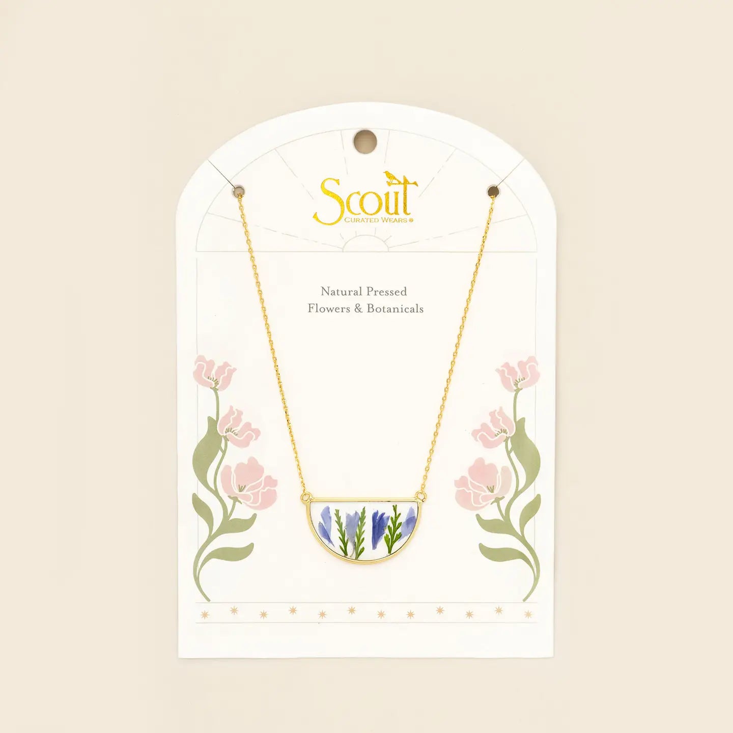 Pressed Flower Necklace - Purple Cornflower/Gold (FN003)