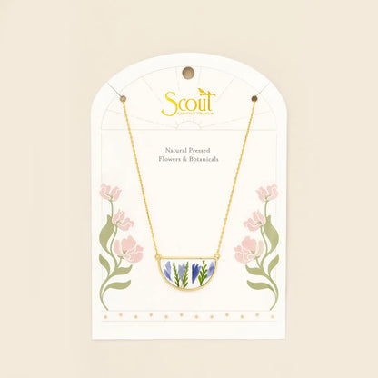 Pressed Flower Necklace - Purple Cornflower/Gold (FN003)