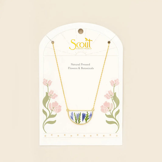 Pressed Flower Necklace - Purple Cornflower/Gold (FN003)