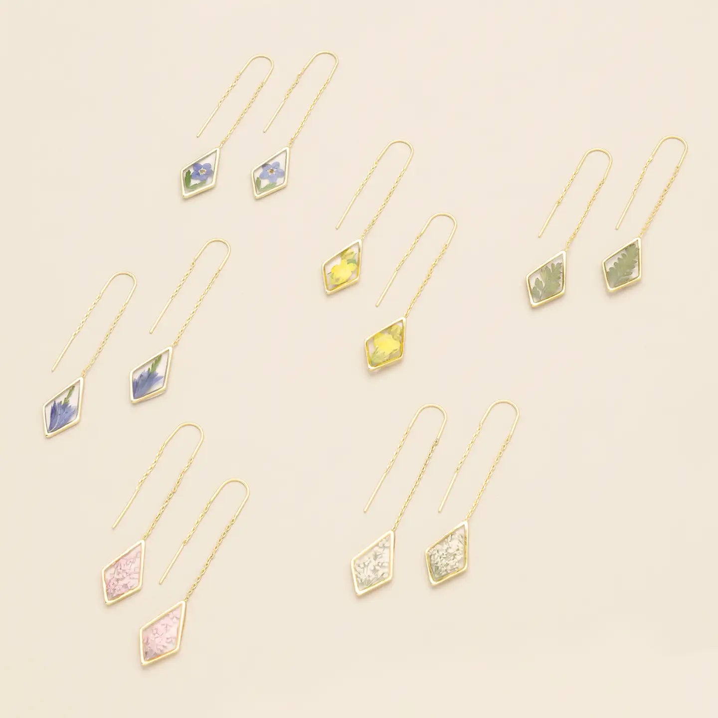 Pressed Flower Thread Earring - Blue Forget Me Not/Gold (FT005)
