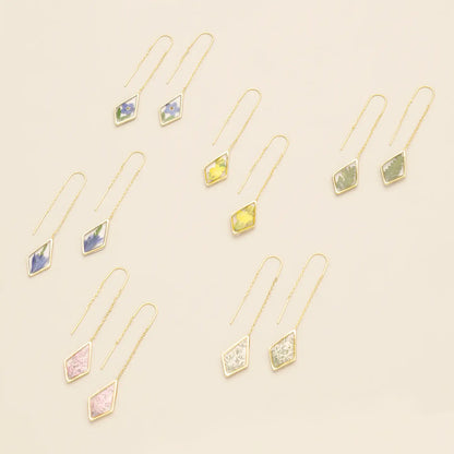 Pressed Flower Thread Earring - Blue Forget Me Not/Gold (FT005)