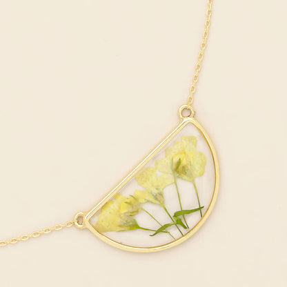 Pressed Flower Necklace - Yellow Baby's Breath/Gold (FN005)