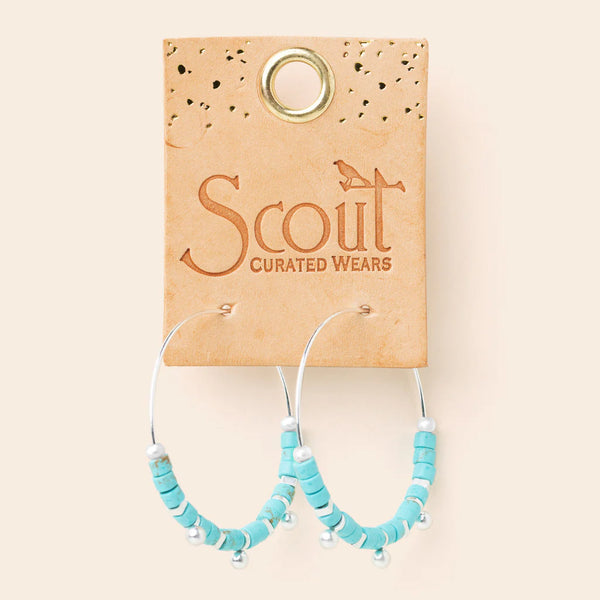 Stone Disc Hoop Earring - Turquoise/Silver (EN001)
