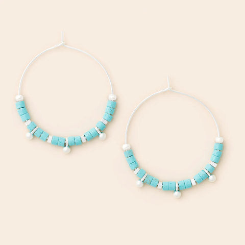 Stone Disc Hoop Earring - Turquoise/Silver (EN001)
